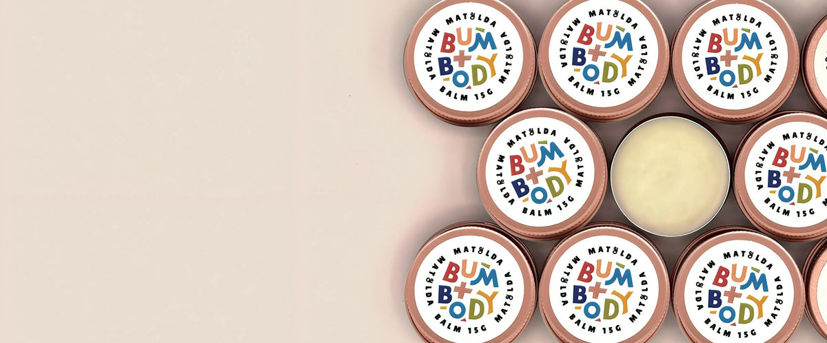 Natural Baby Skincare products BUM + BODY balm travel size by Matylda Baby